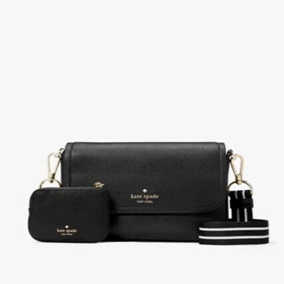 Kate Spade Rosie Small Flap Crossbody with Coin Purse Black Pebble Leather KA646